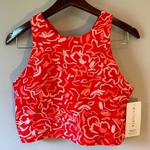 Athleta Concious Crop Printed A-C, Red With Abstract Art, Crop Built In Bra